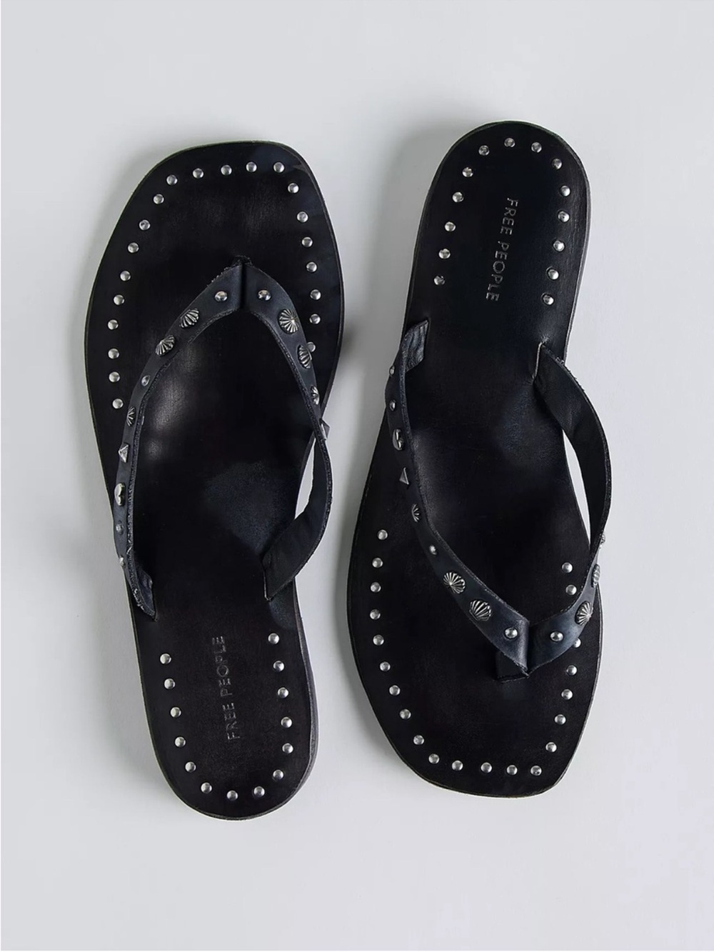 Free People Tide Flip Flops Black Leather